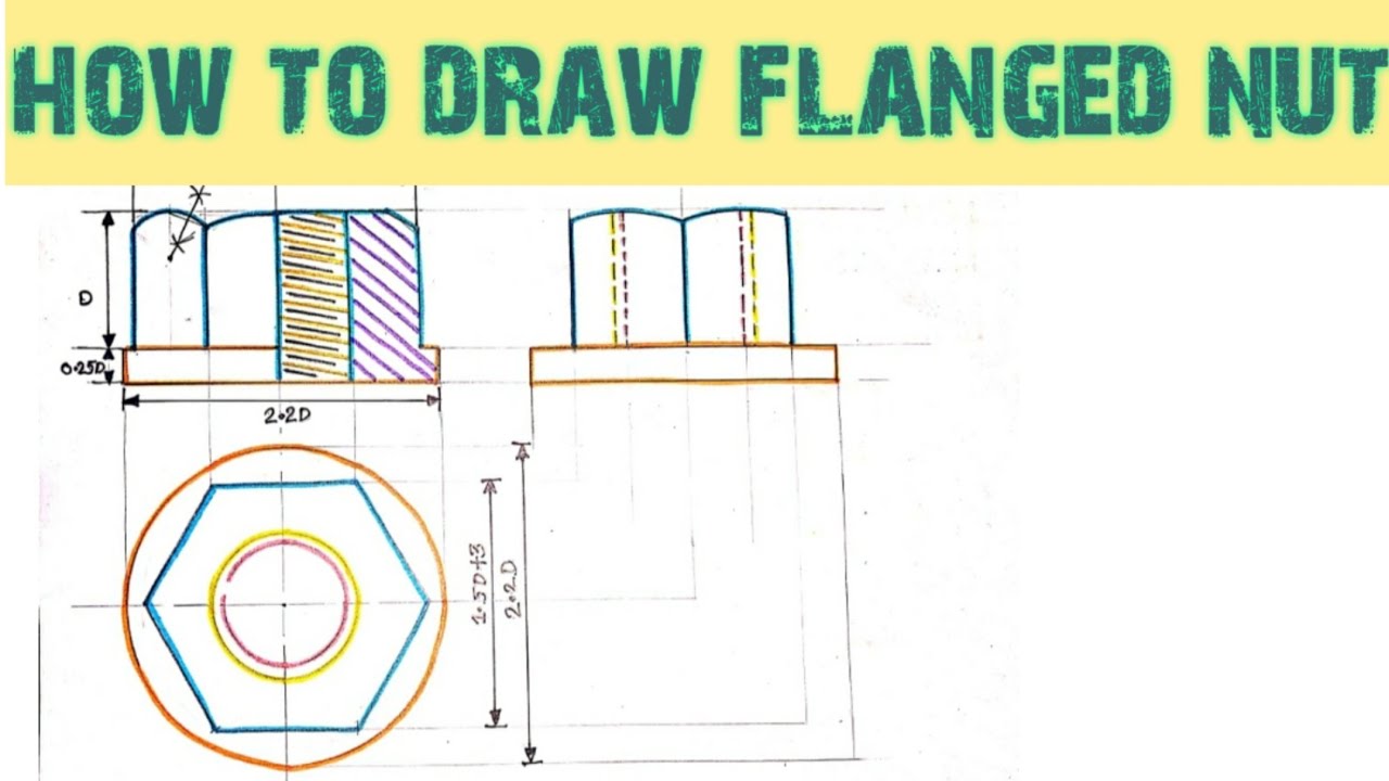 How to draw flanged nut (Engineering drawing). Orthographic projection |Engineering and poetry|