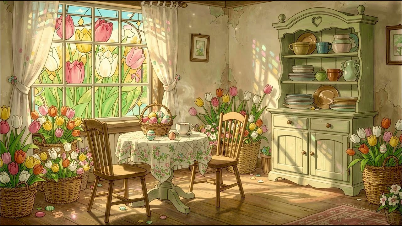 Spring Cottage Morning Cozy Easter Ambience | Relaxing Music, Sunlit Cottagecore Atmosphere (1 Hour)