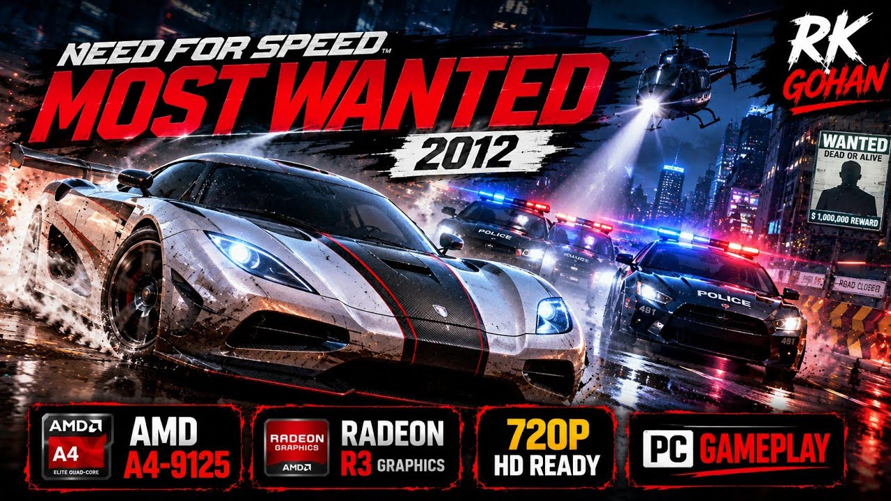 Need for Speed Most Wanted Gameplay On AMD A4 9125 RADEON R3 #nfs