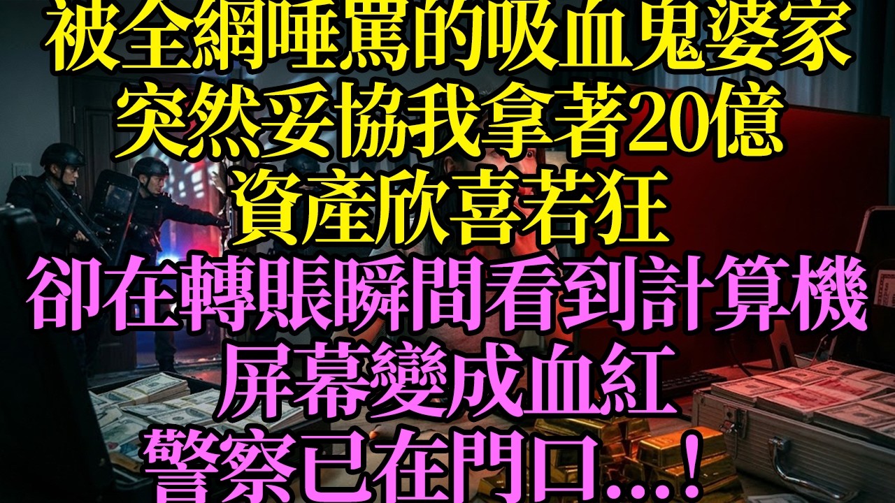 被全網唾罵的吸血鬼婆家突然妥協，我拿著20億資產欣喜若狂，卻在轉帳瞬間看到電腦屏幕變成血紅色，警察已在門口……！#為人處世 #生活經驗 #情感故事 #戀愛 #情感 #婚姻