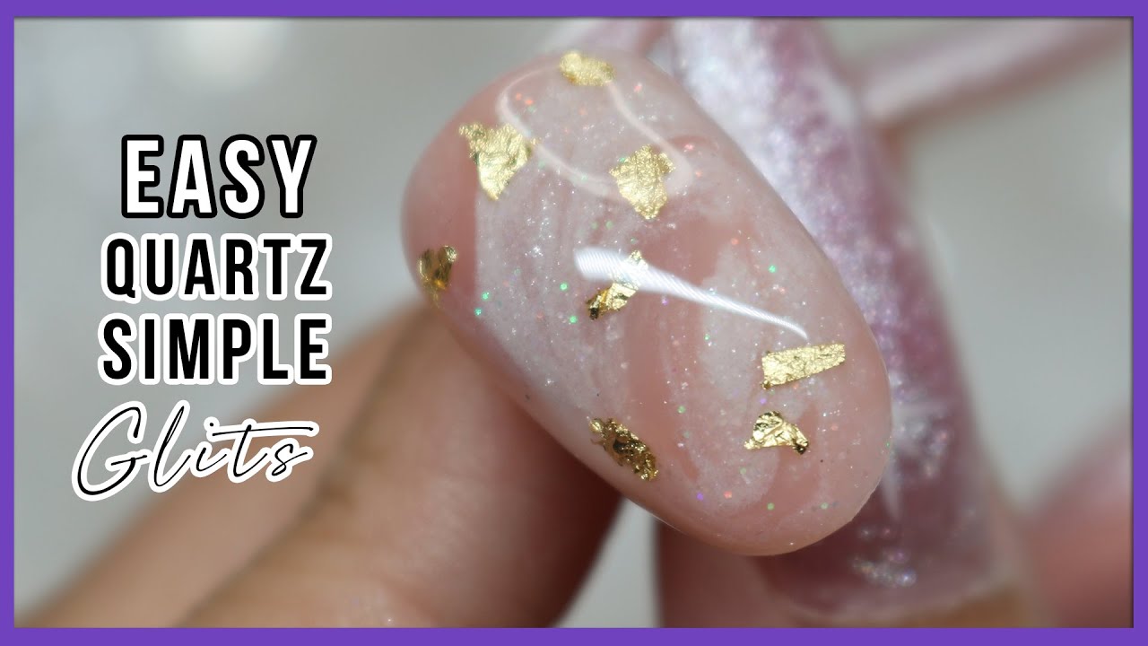 Simple Rose Quartz Opal Style Accent Nail Using Gold Leaf and Acrylic