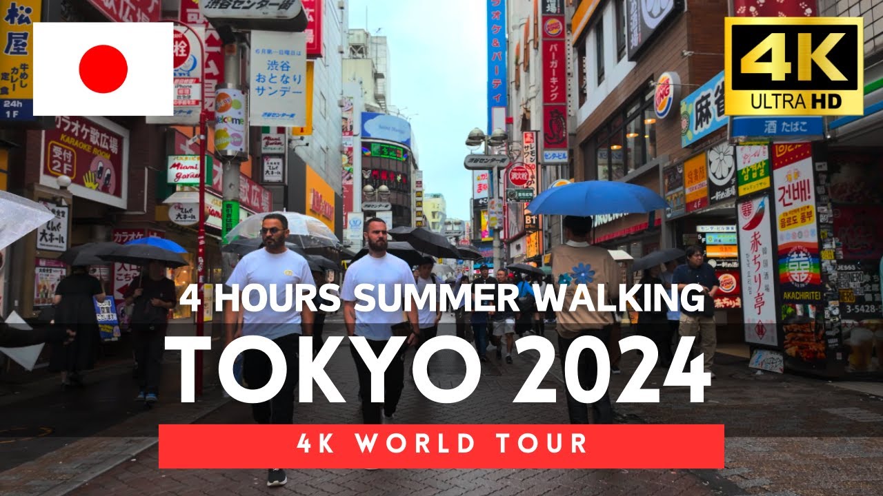 Tokyo 2024 - 4 Hours Japan 4K Summer Walking Tour, Japan Street Walk｜4K HDR 60fps
