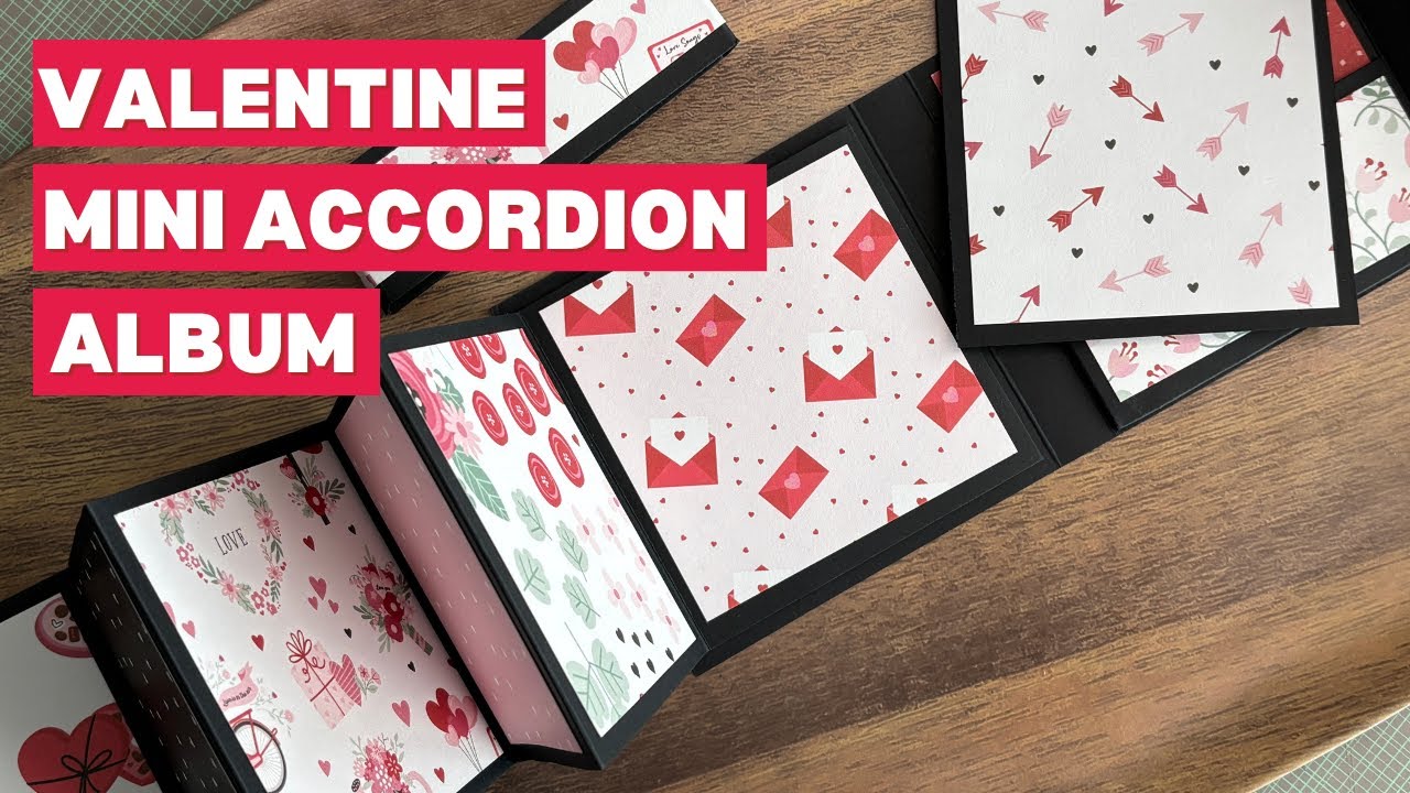 Valentine Accordion Mini Album with Belly Band Closure | 13-Page Foldout + Pocket