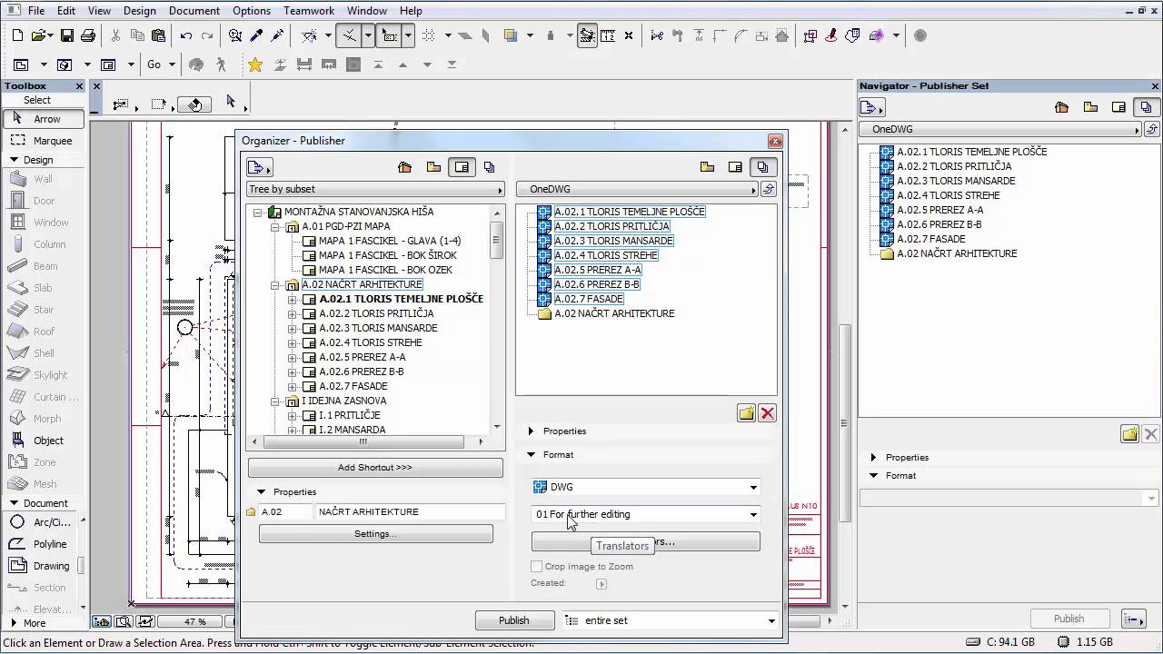 Export from ArchiCAD PLN to AutoCAD One single DWG file