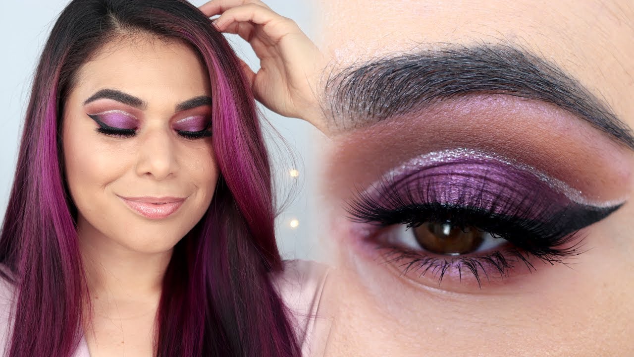 NEW YEARS EVE DRUGSTORE MAKEUP TURORIAL | PURPLE HALO & GLITTER CUT CREASE