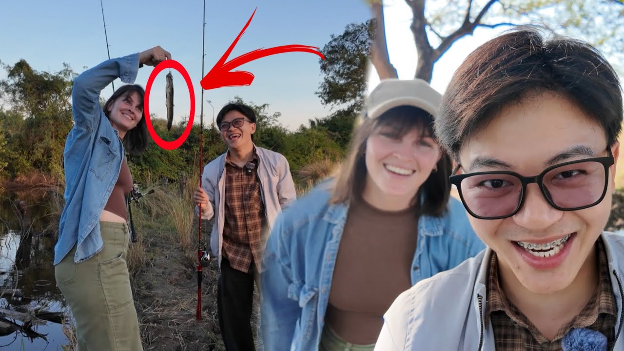 ខ្ញុំបង្រៀនបង ShanaeLael បបក់ត្រី 🇺🇸 Teaching Bong Shanael How to fish