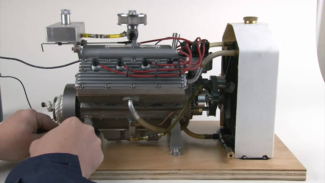 Flat Head V8 Running Miniature Model Engine - Block is Only 7