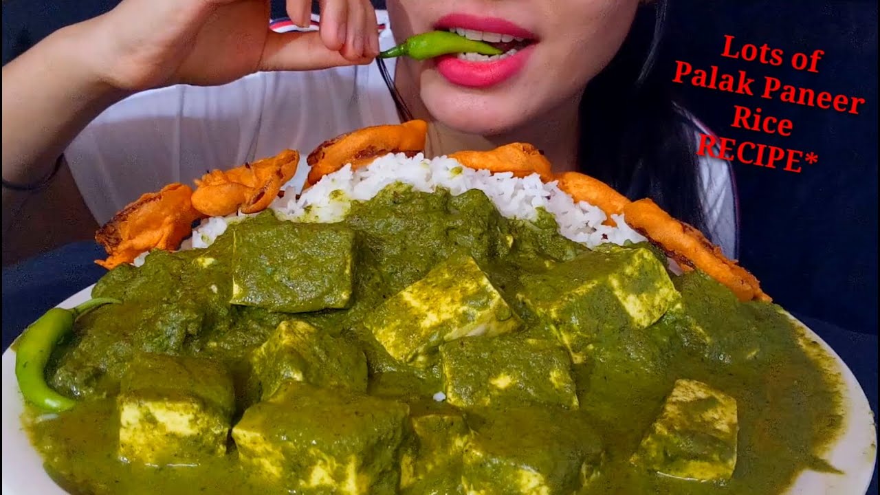 Eating Lots Of Palak Paneer with Rice Onion Pakoda || RECIPE || Eating Show || Foodie JD