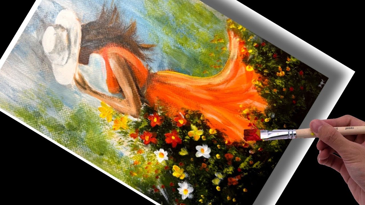 Abstract painting  |  beatiful girl walking in the garden | easy painting🎨 | step by step