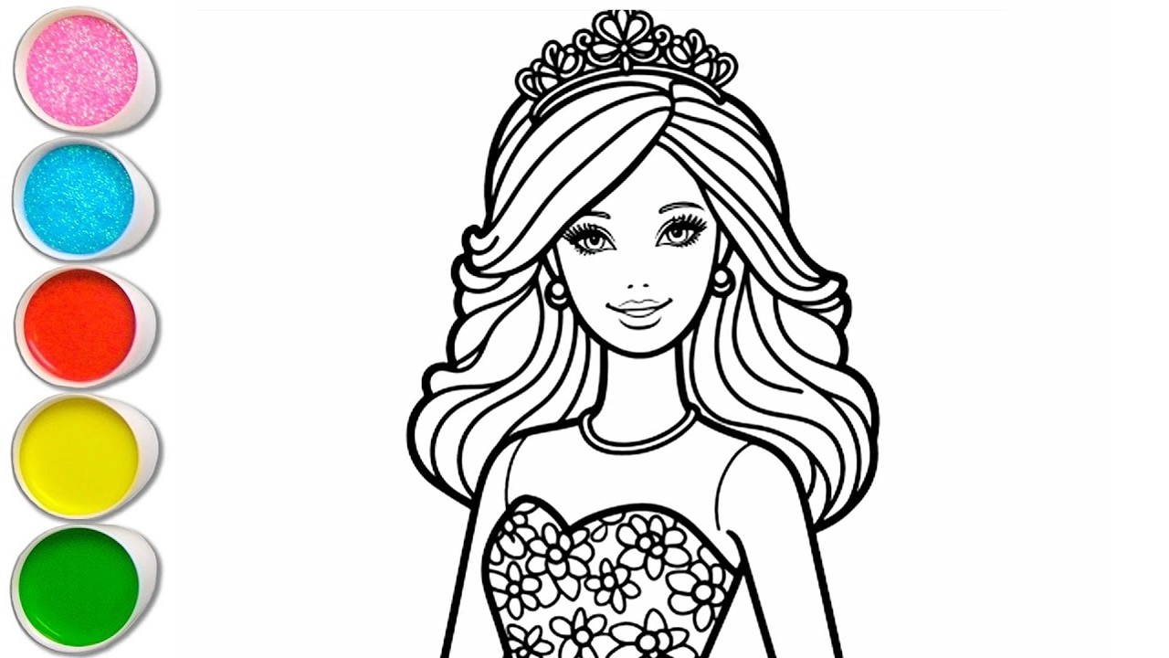 Милый рисунок девочки Барби для детей, раскрашивание и рисование для малышей | Давайте рисовать в...