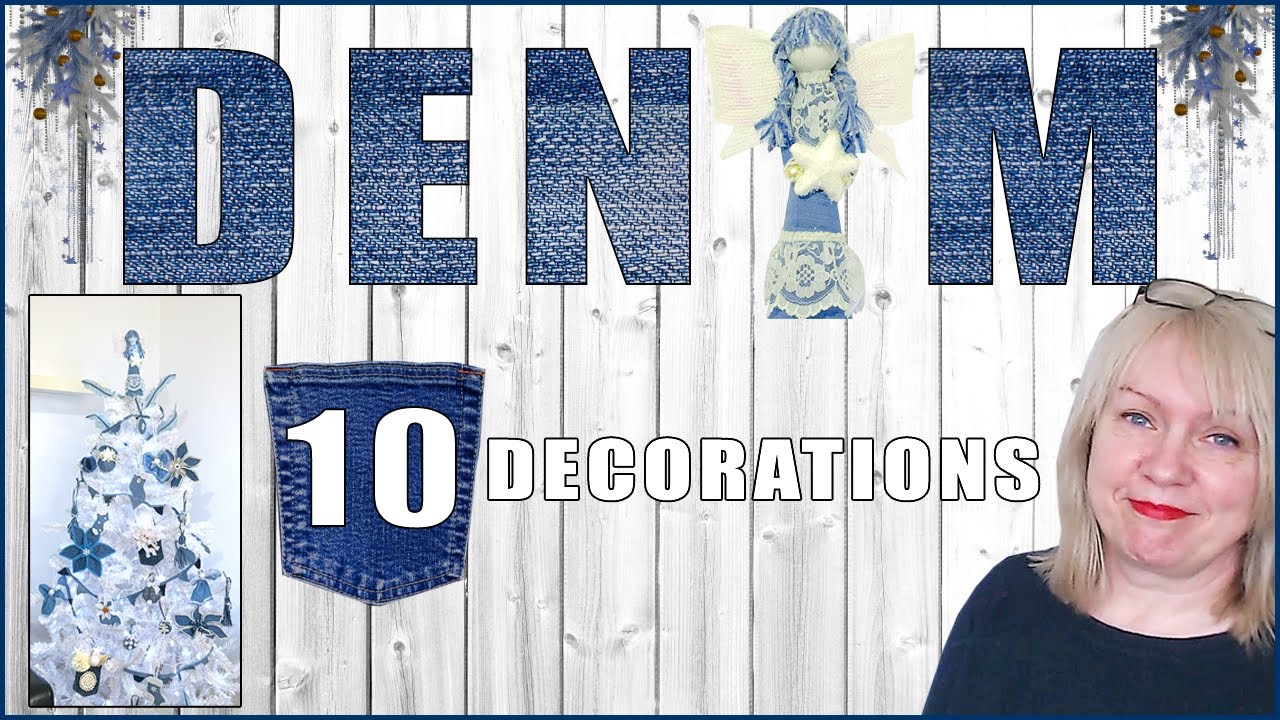 10 Denim Christmas tree decorations - DIY Christmas craft  Blue colour theme for the holidays