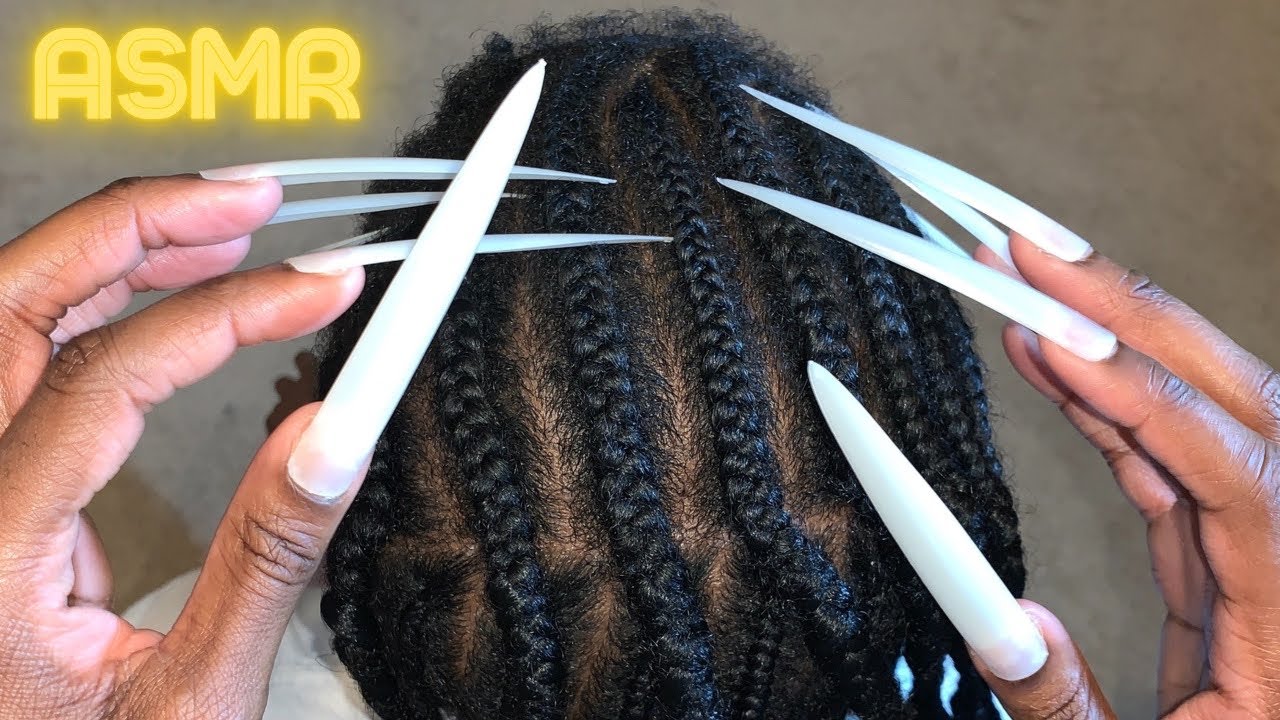 ASMR Scratching Between Braids with LONG Nails + Scalp Oiling