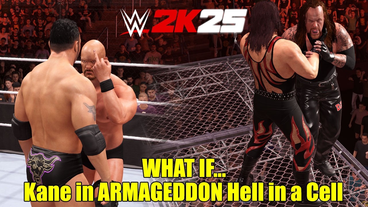 WWE 2K25 Kane in Armageddon 6-man Hell in a Cell - Full Match Gameplay