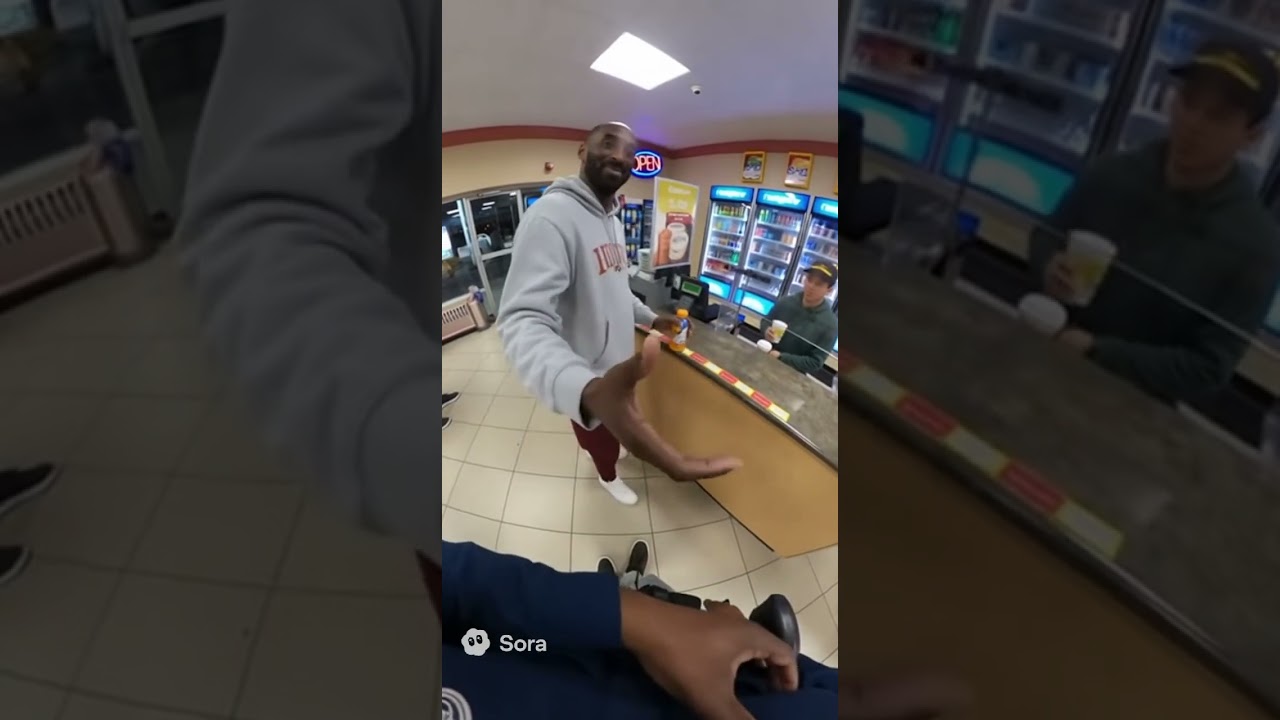 Kobe zauważony na stacji benzynowej (AI SORA 2)