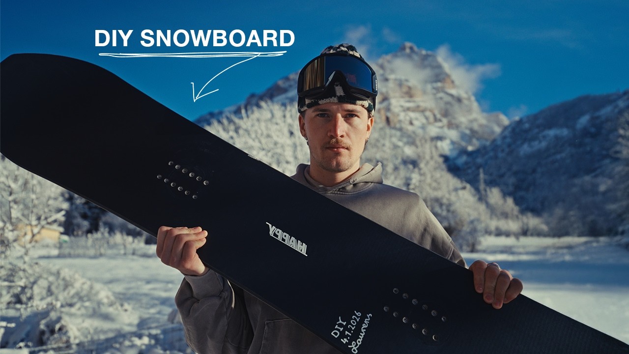 Ich teste mein selbst gebautes Snowboard.