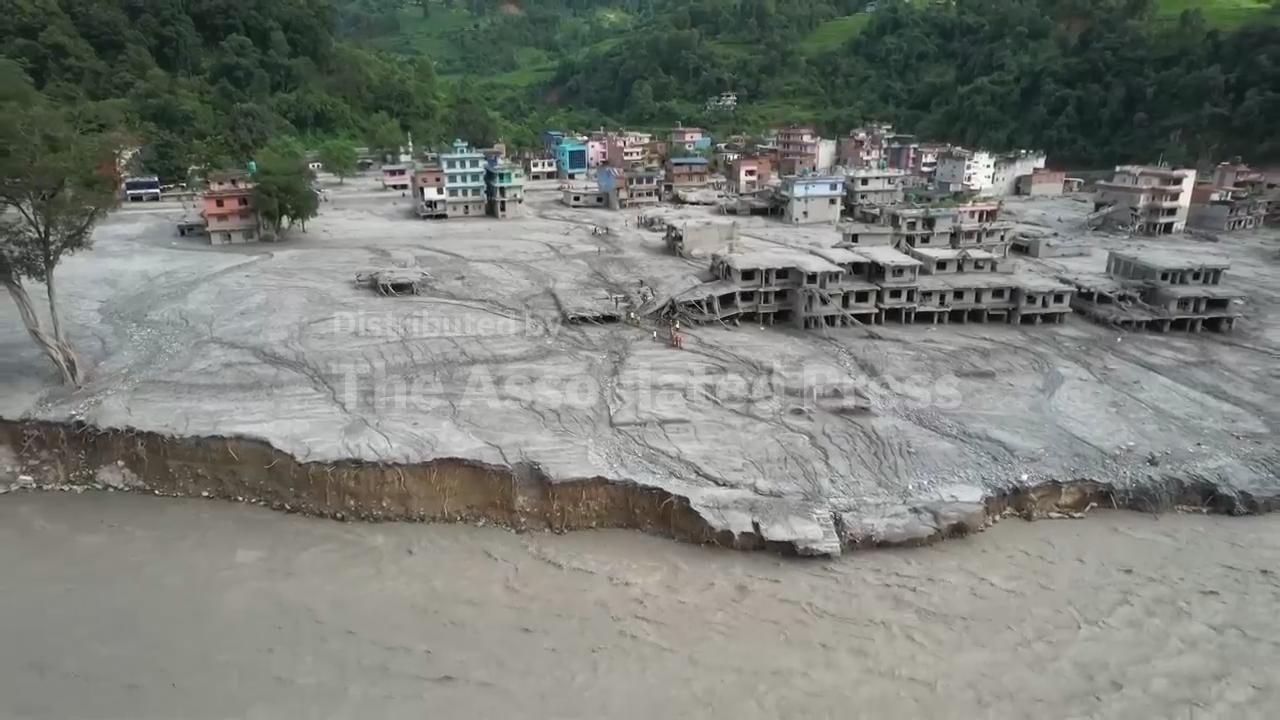 Aerial video shows the impact of deadly floods in Nepal
