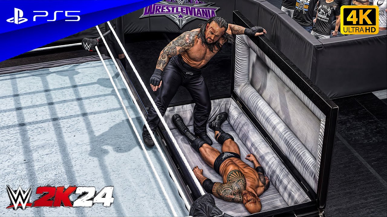 WWE 2K24 — Рок (финальный босс) против Гробовщика | Матч с гробом на WrestleMania | PS5™ [4K60]