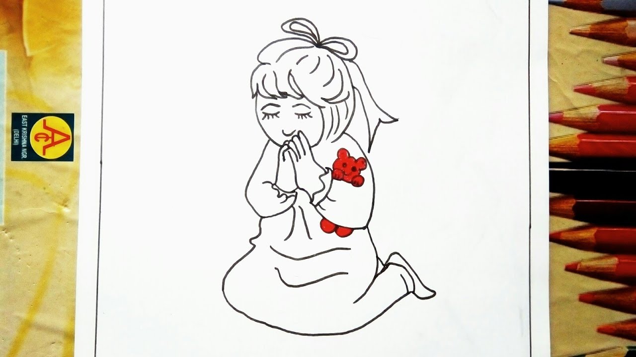 How to draw child praying|| Little girl praying|| Praying hand