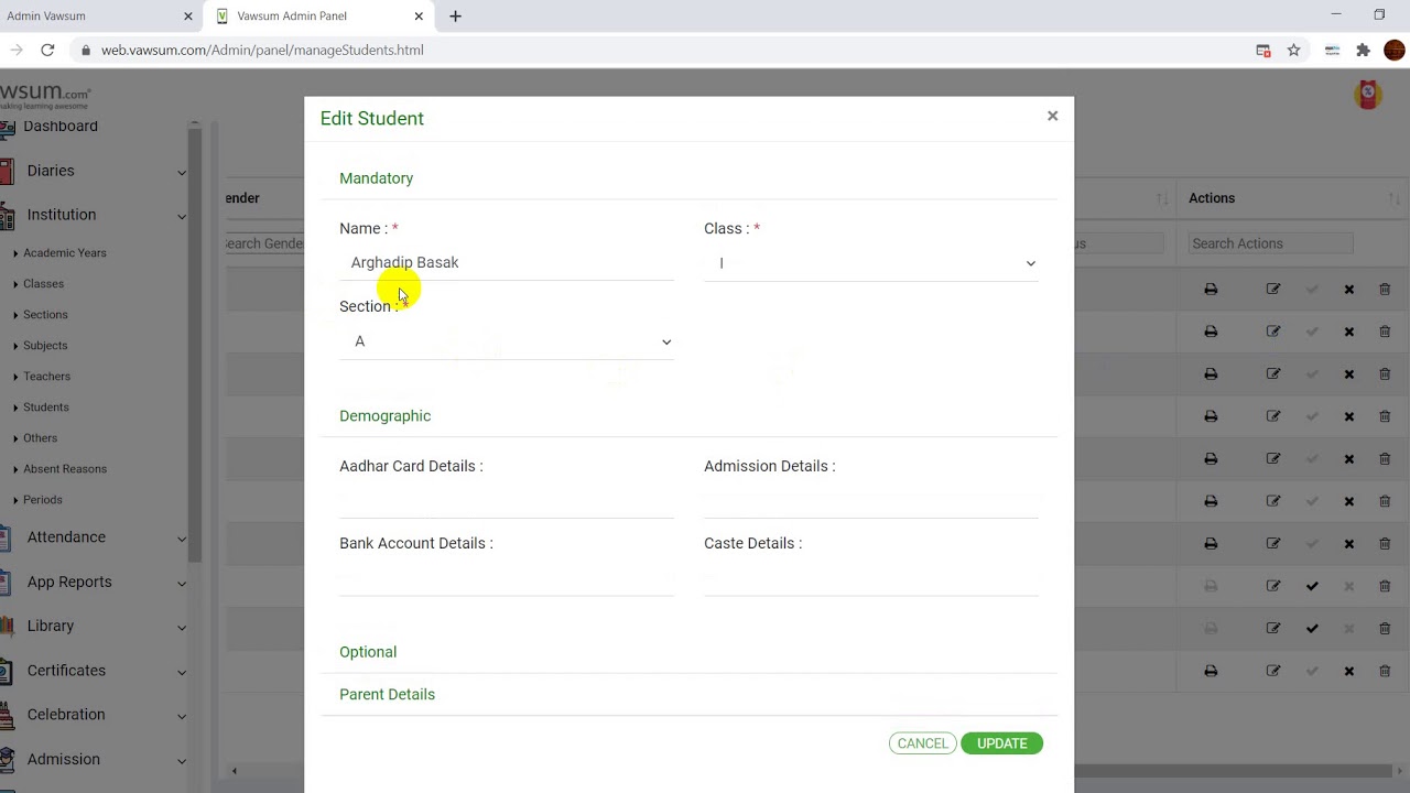 How To Edit a Student's Information | Vawsum | English