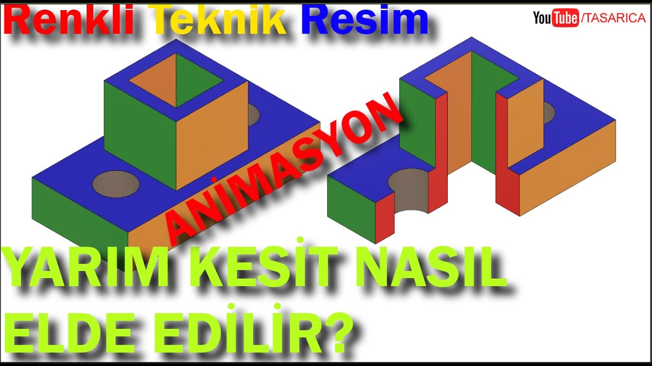 Kesitler; Yarım Kesit Nasıl Elde Edilir? Kesit Görünüşler, Kesit Alma, Renkli Teknik Resim
