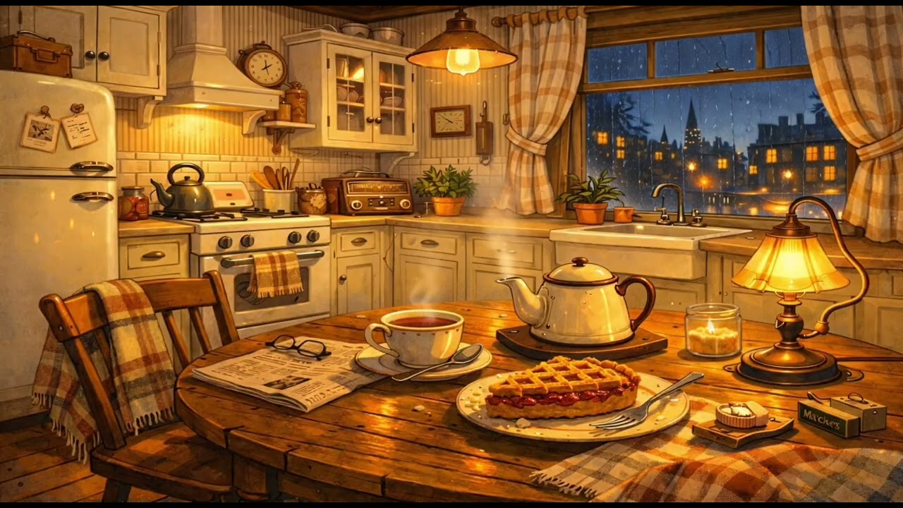 Rainy Night Kitchen ☕ Cozy Jazz Ambience for Sleep, Relax & Late Night Comfort