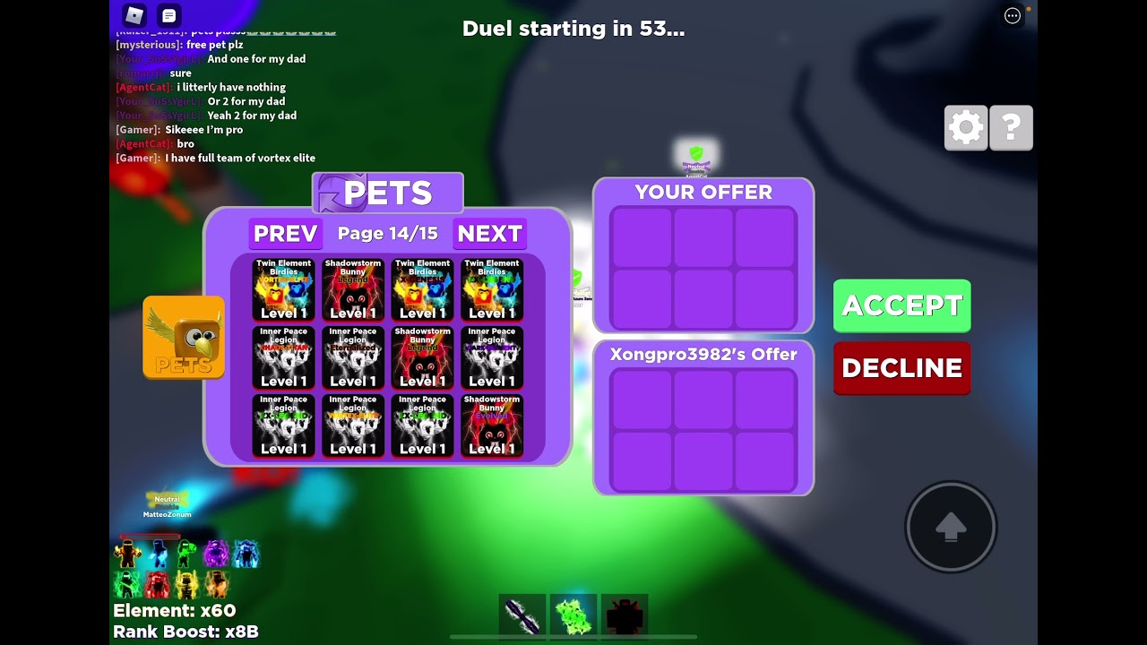 NOOB DISGUISE TROLLING WITH A FULL TEAM OF VORTEX ELITE PETS..(Roblox ninja legends)