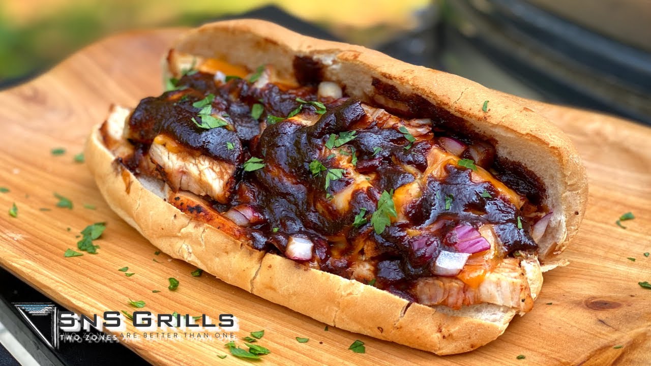 Smothered BBQ Chicken Sandwich on the SnS Kamado!