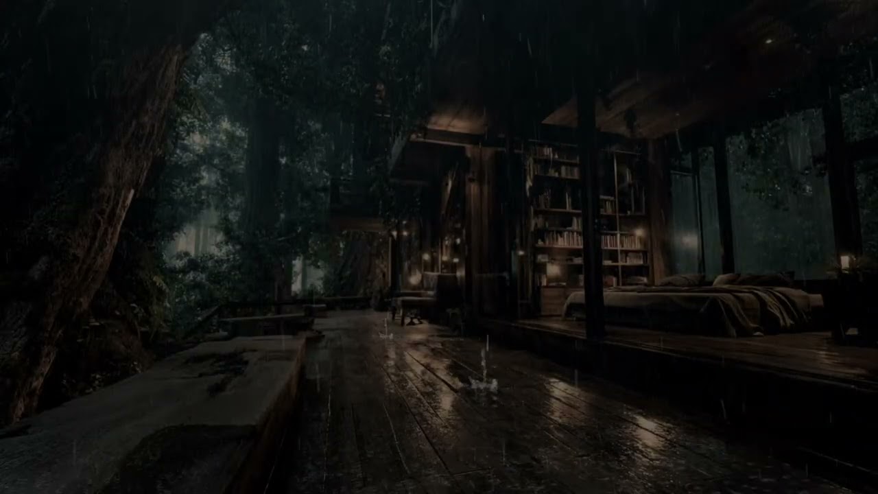 Dark Night Thunderstorm Rain on Tin Roof | Deep Sleep ASMR