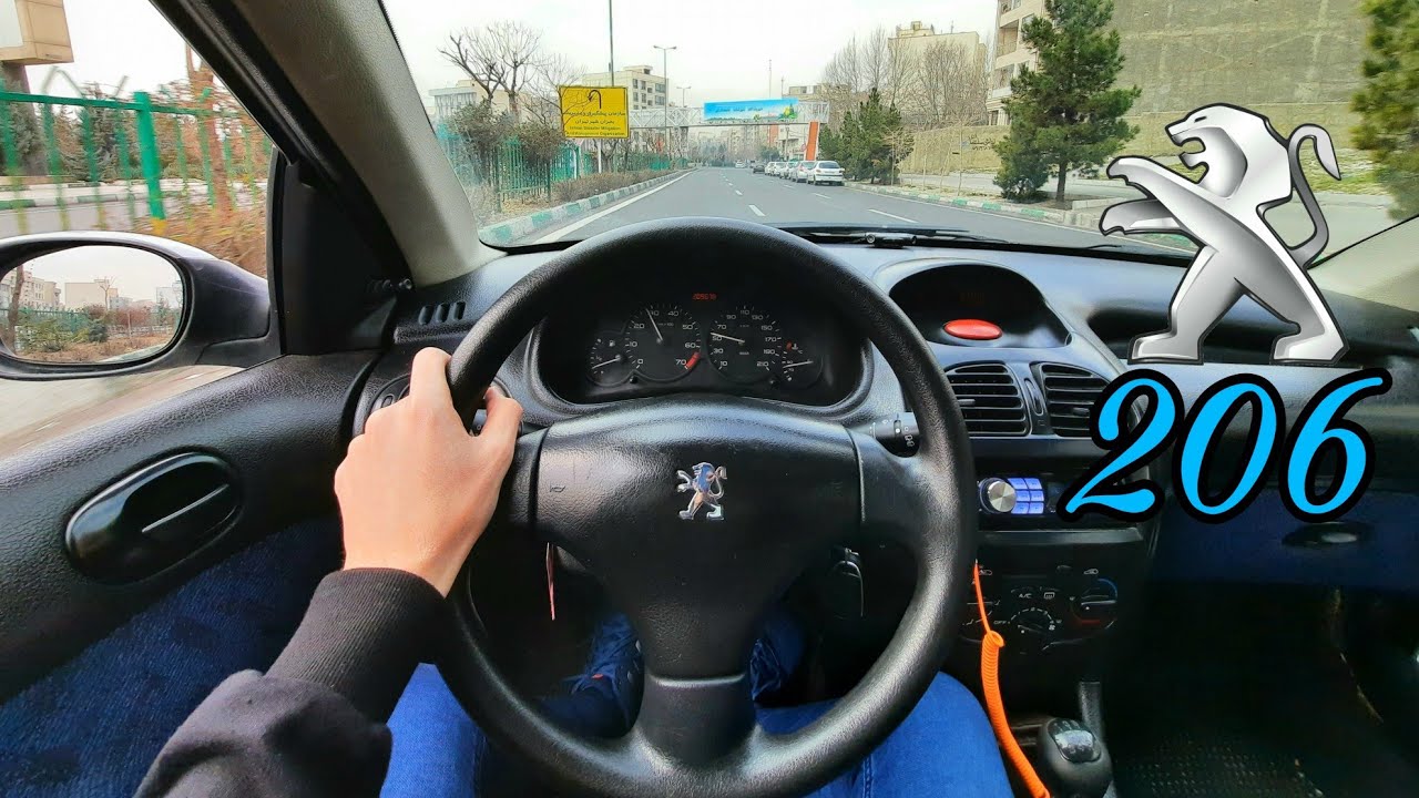 peugeot 206 1384(2005)1.4 lit/ 75HP/ pov test driving/ Rainy street/ highway/ france/پژو ۲۰۶/رانندگی