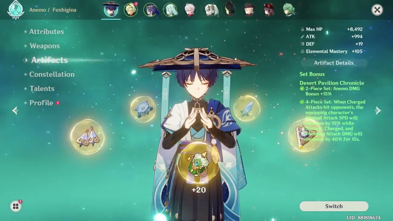 FTP C0 Wanderer Damage Test (Skyward Atlas) Solo and Buffed.