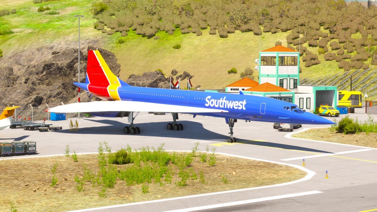 Supersonic Concorde Southwest takes off from a short runway