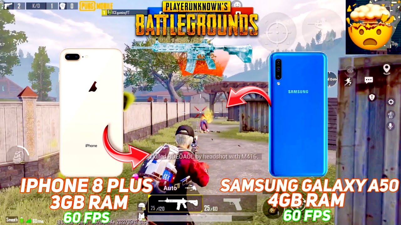 iPhone 8 Plus PUBG test in ios 15.4 update 🔥 | iPhone 8 Plus vs Samsung Galaxy A50 | lag fps test