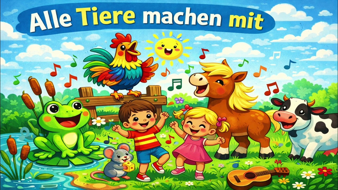 Kinderlied – Alle Tiere machen mit 🐸🐮🐶 | Tierstimmen Lied für Kindergarten & Kinder zum Mitsingen