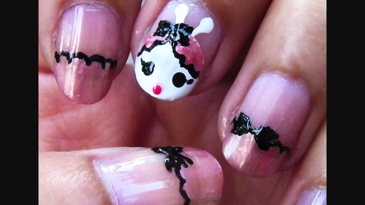 Girly Bunny and Lace French Tip Nail Art