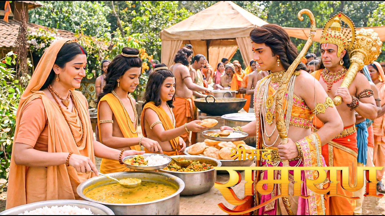 लव कुश और माता सीता ने लगाया आश्रम में भंडारा जीमने आए श्री राम और हनुमान || Shrimad Ramayan || New