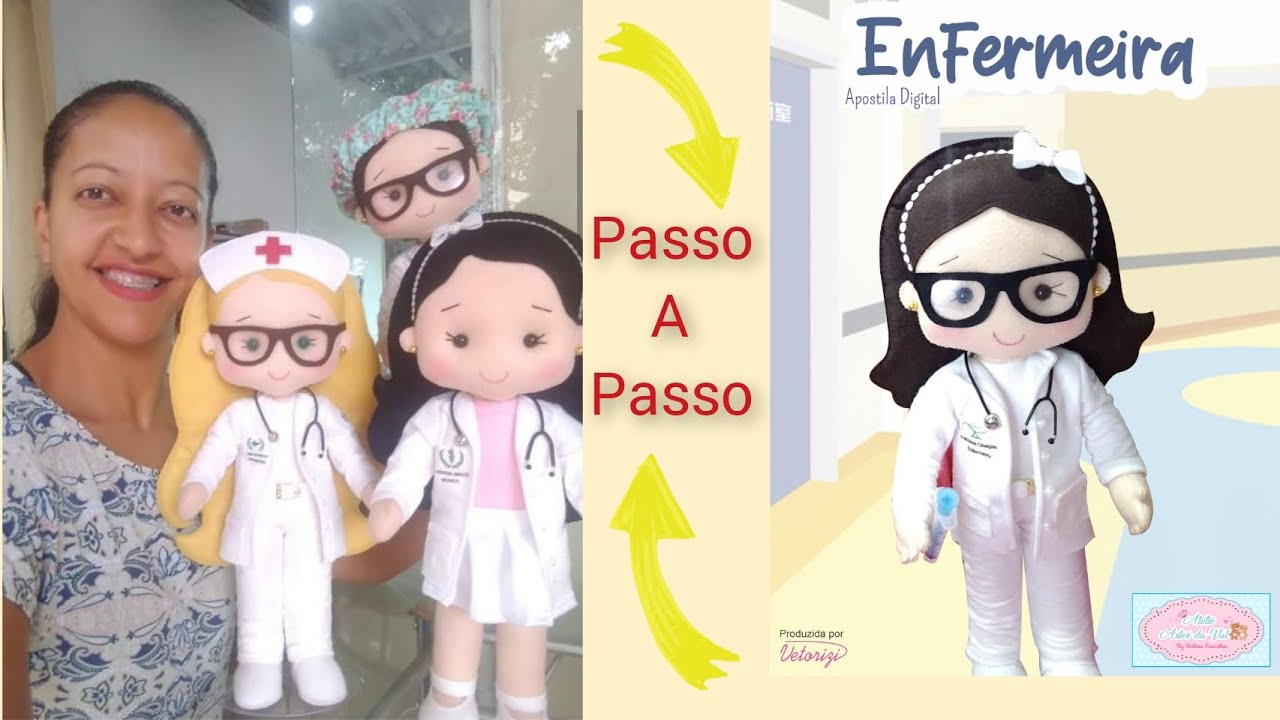Como fazer ENFERMEIRA personalizada APOSTILA DE MOLDES  #artesanato #boneca