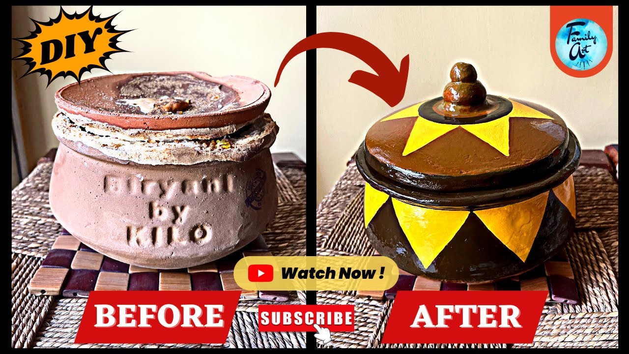DIY / Old Biryani Handi Makeover / Reuse Biryani Terracotta Pots /  Biryani Pot Painting