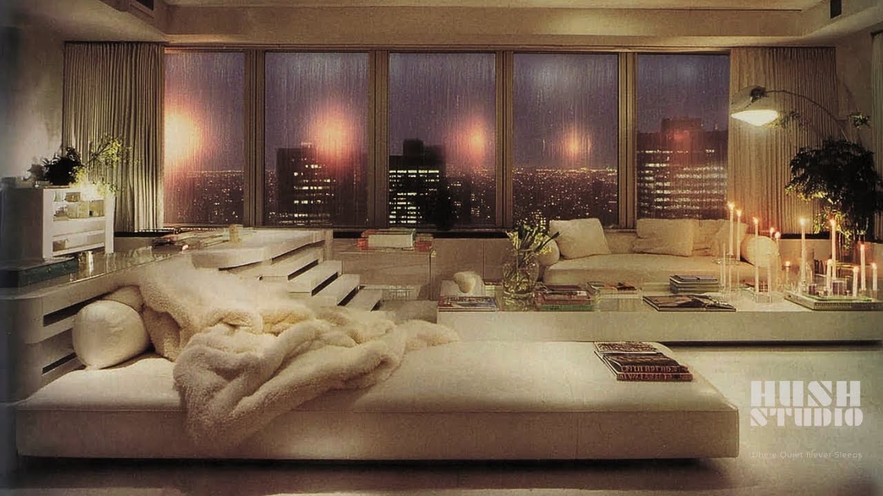 Rain on Window with Distant Thunder | 80s New York Penthouse | 2 Hours | Hush Studio
