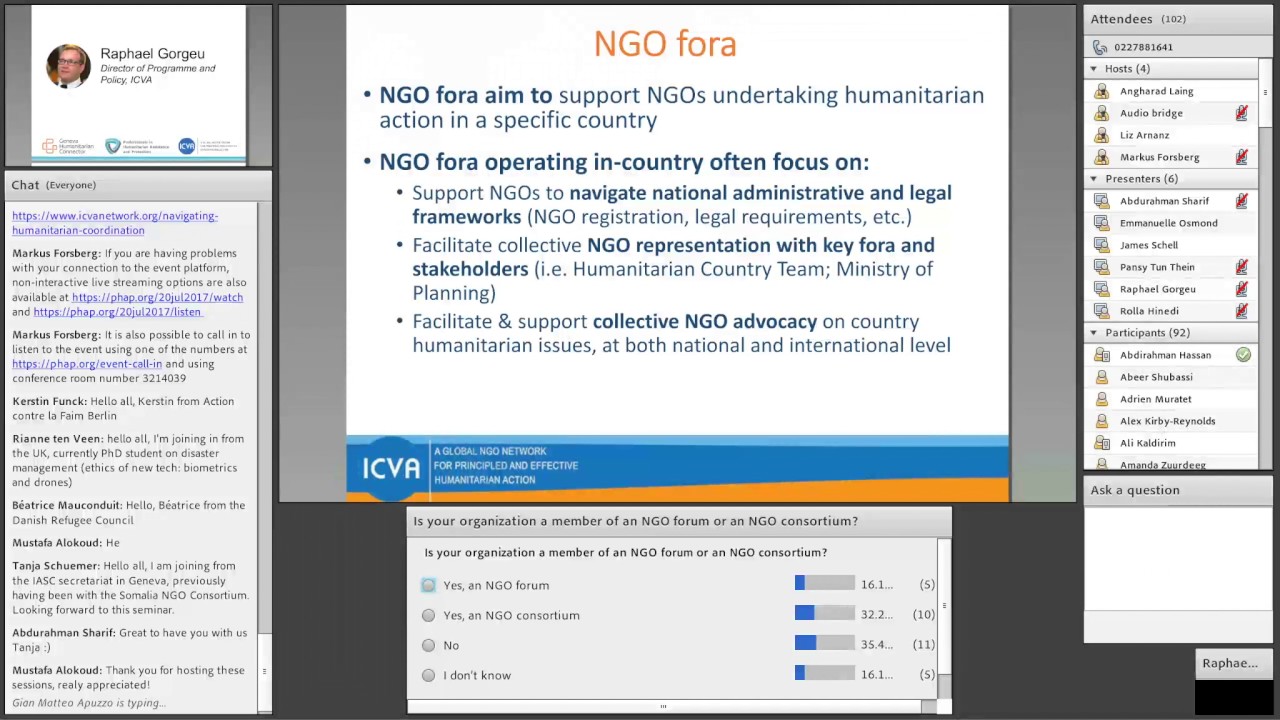 Humanitarian coordination: NGO fora and consortia from local to global