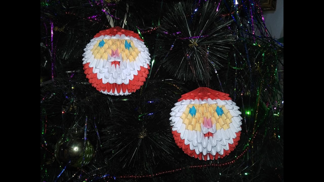 модульное оригами новогодний шарик ДЕД МОРОЗ (modular origami new year's ball grandfather frost)