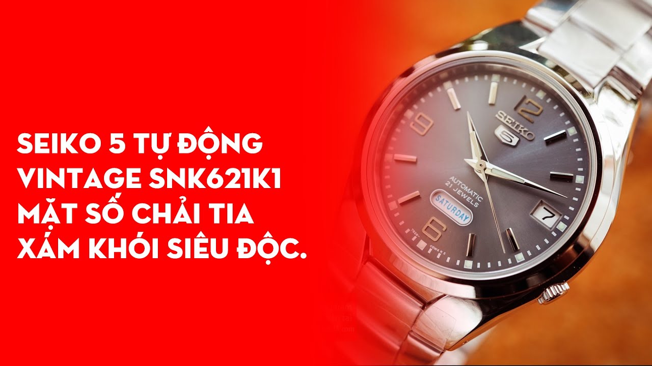Đồng hồ Seiko 5 automatic vintage SNK621K1 mặt xám khói cực độc máy 7s26 trữ cót 40 tiếng.