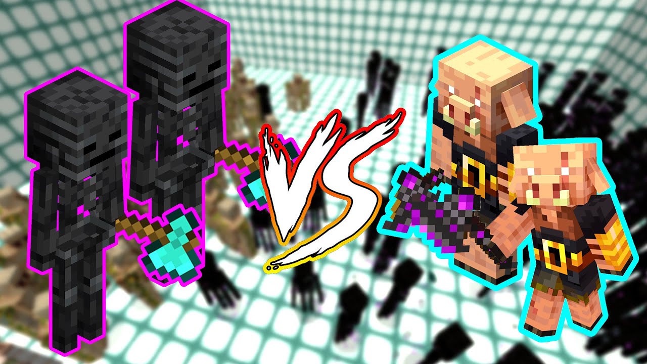 50 Piglin Diamond Axe VS 60 Wither Skeleton Diamond Axe Minecraft Mob Battle