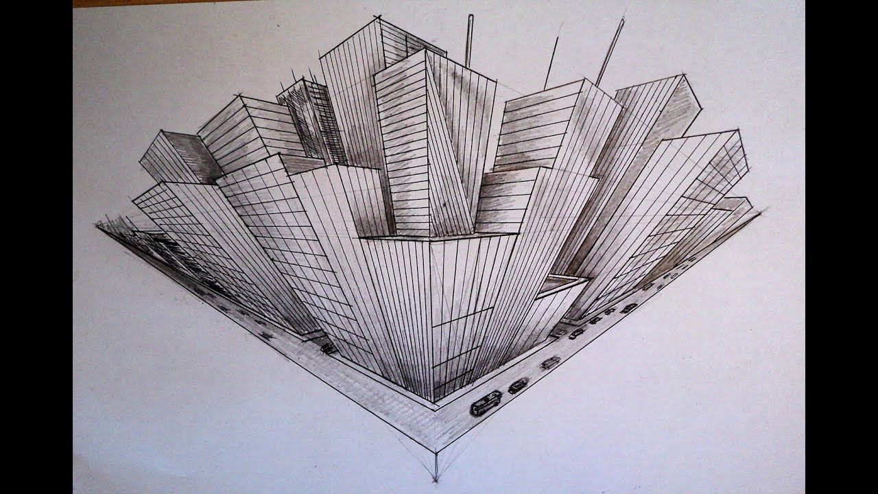 How to draw - three point perspective - high-rise buildings - city