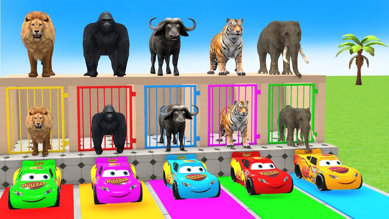 Long Slide Game With Cow Elephant Gorilla Hippopotamus Tiger 3d Animal Game Funny 3d Animals