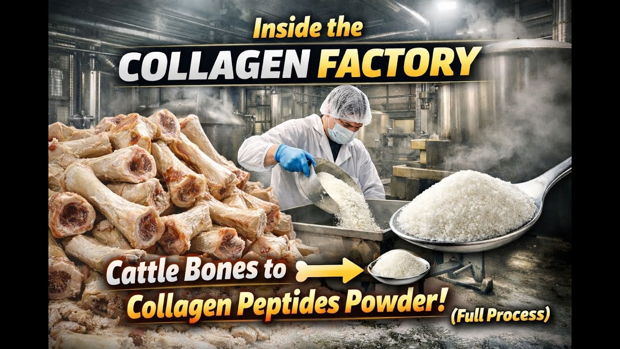 Inside the Collagen Factory: Cattle Bones to Collagen Peptides Powder! 🦴➡️🥄 (Full Process)