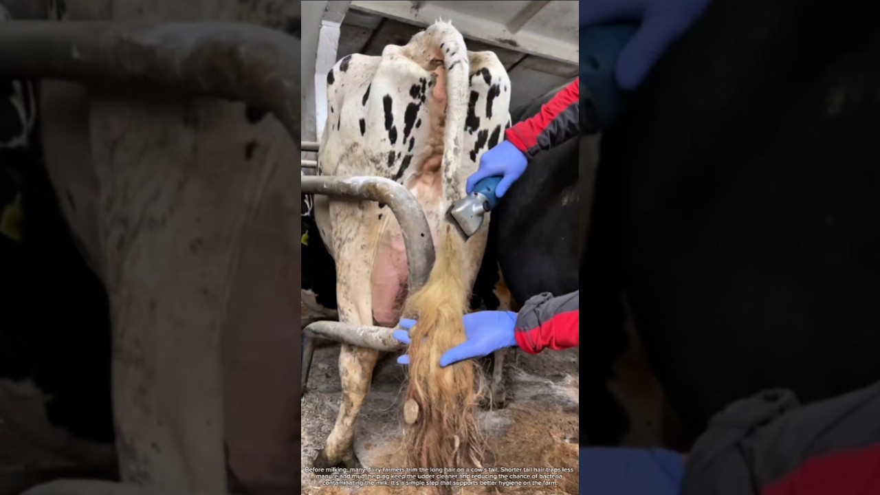 Why Farmers Trim a Cow's Tail Before Milking #rurallife #livestocklife #farming
