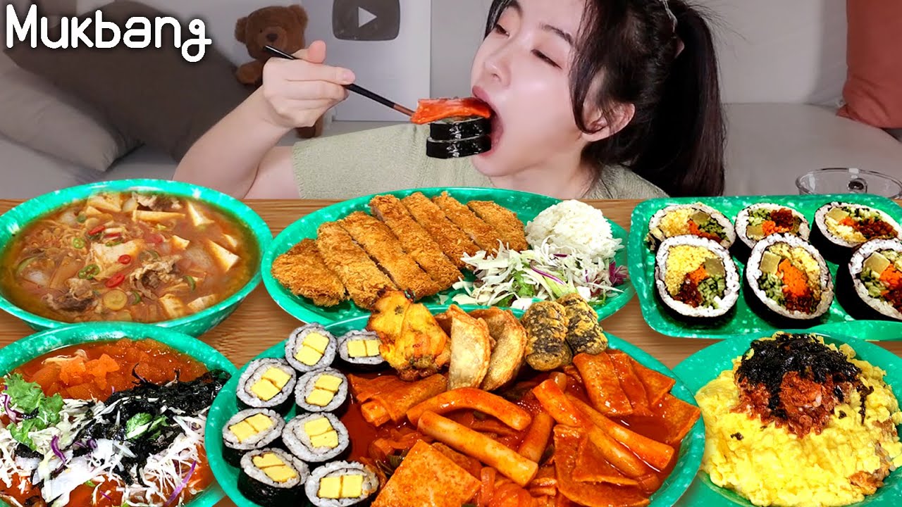 популярная еда в Корее🧡popular Korea food🧡Tteokbokki,Kimbap,Buldak rice,pork cutlet ㅣASMR MUKBANG