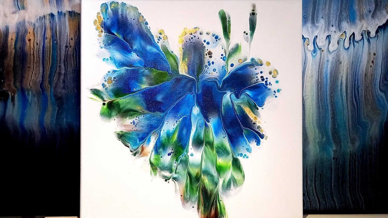 (640)Dip technique, shades of blue and green 30x30cm,pouring,Acrylgießen,