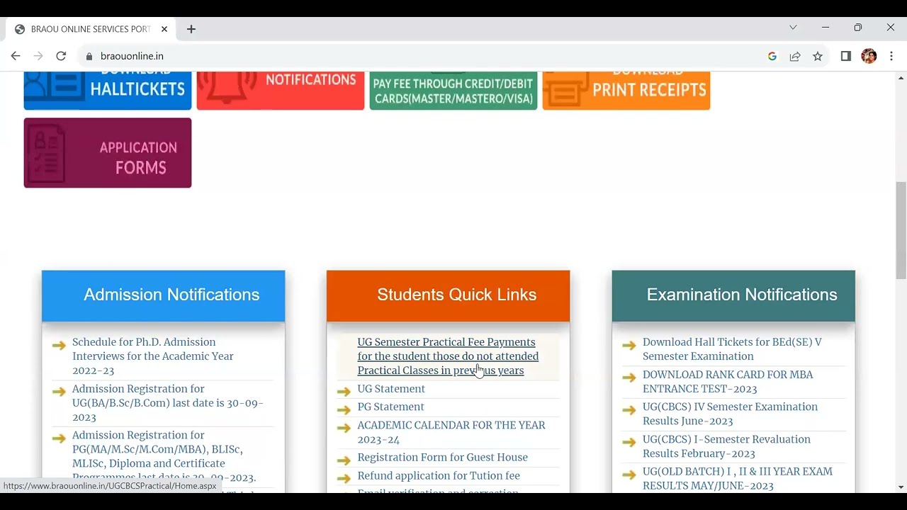 Ambedkar Open University Updates / All Semesters Practical fee payment Notification / Practical fee