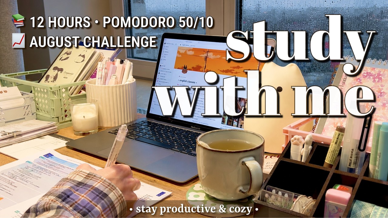 12 HOUR STUDY MARATHON ⛈️ 50/10 Pomodoro | Deep Focus Challenge